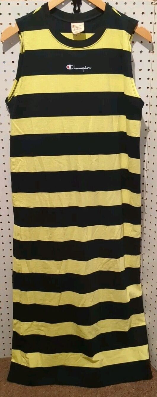 Champion Yellow Black Rugby Striped Maxi Tank Dress Size Small